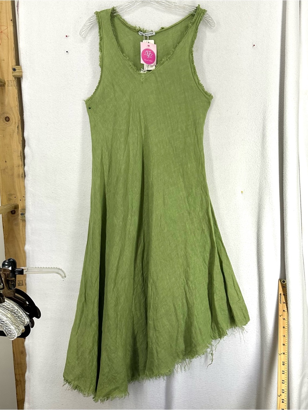 Revue Fashion Y2K Green Raw Hem Asymmetrical Midi Dress Sleeveless Small